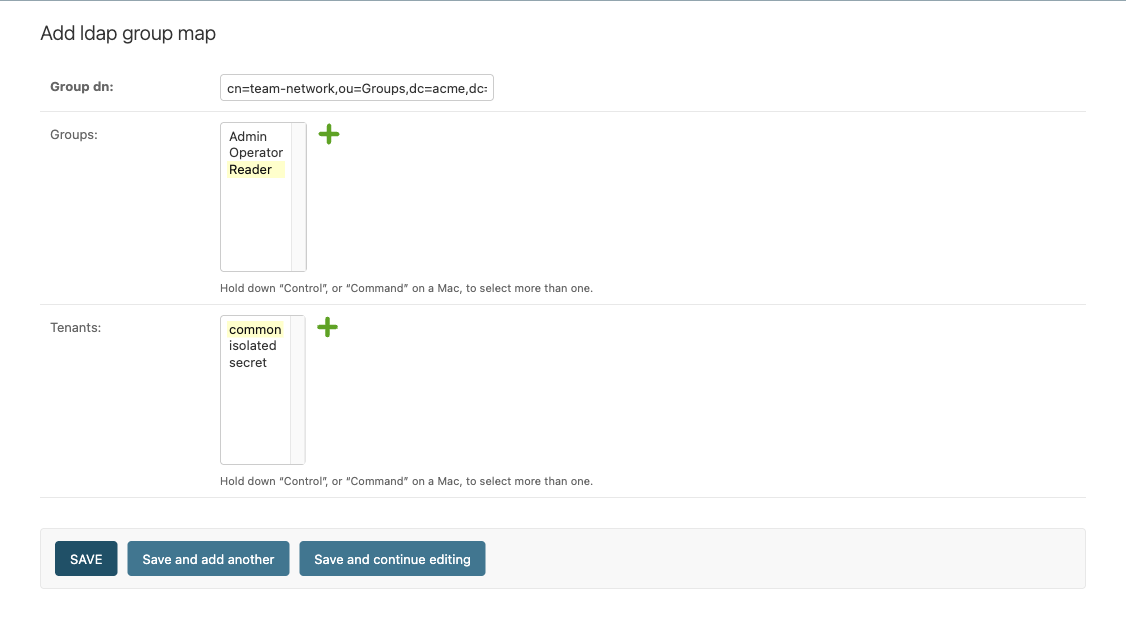 LDAP group map from team-network to Reader and common