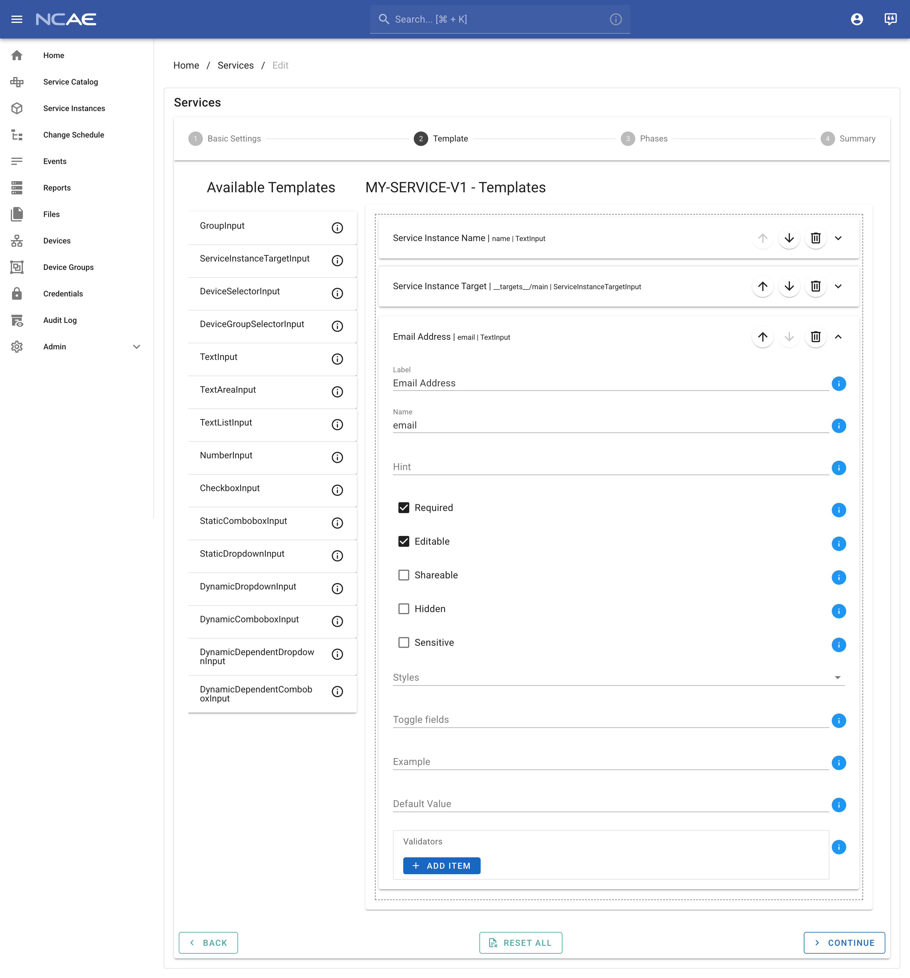 NCAE Service Creation - Template