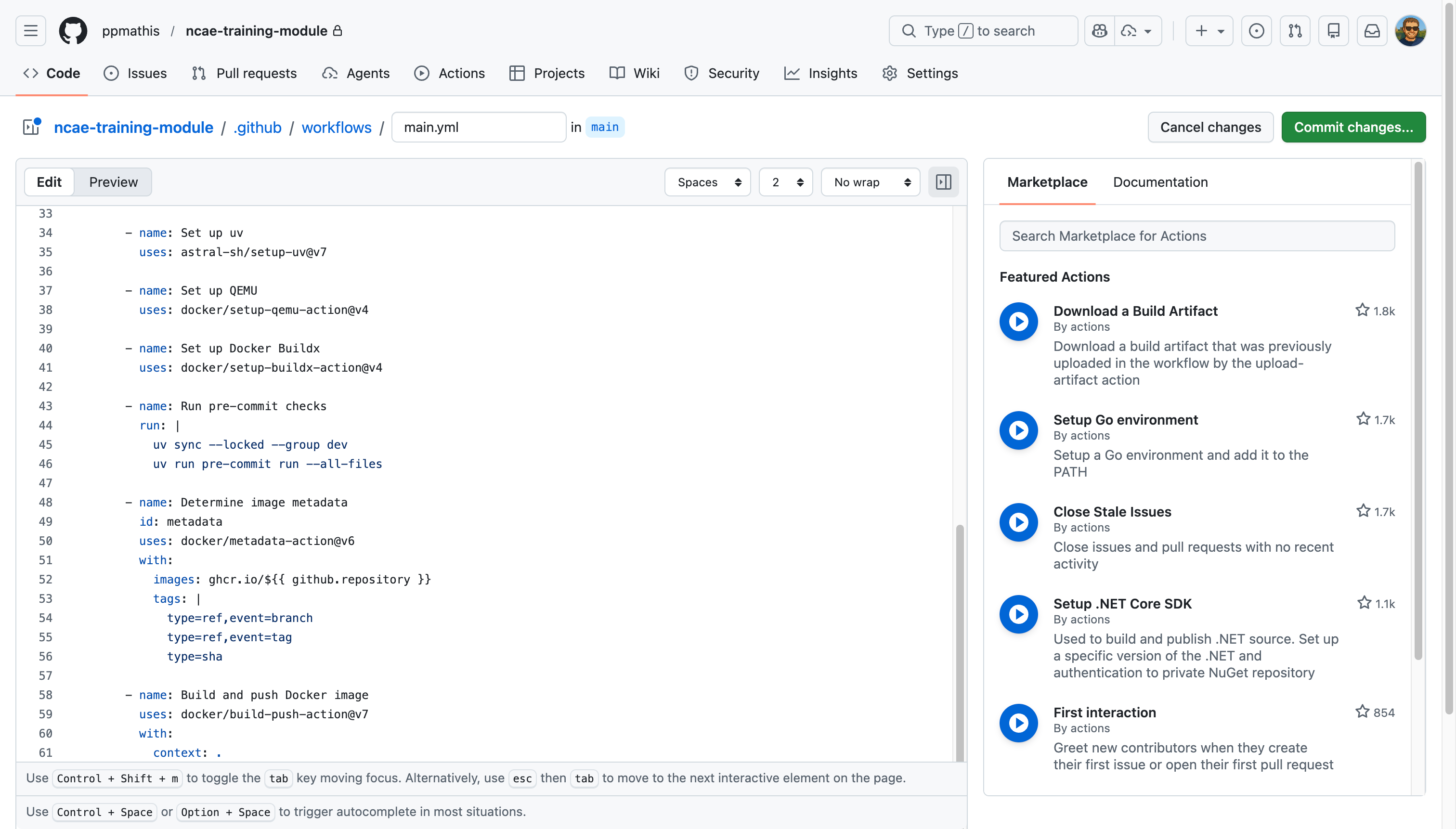 GitHub New File Form for Actions Workflow
