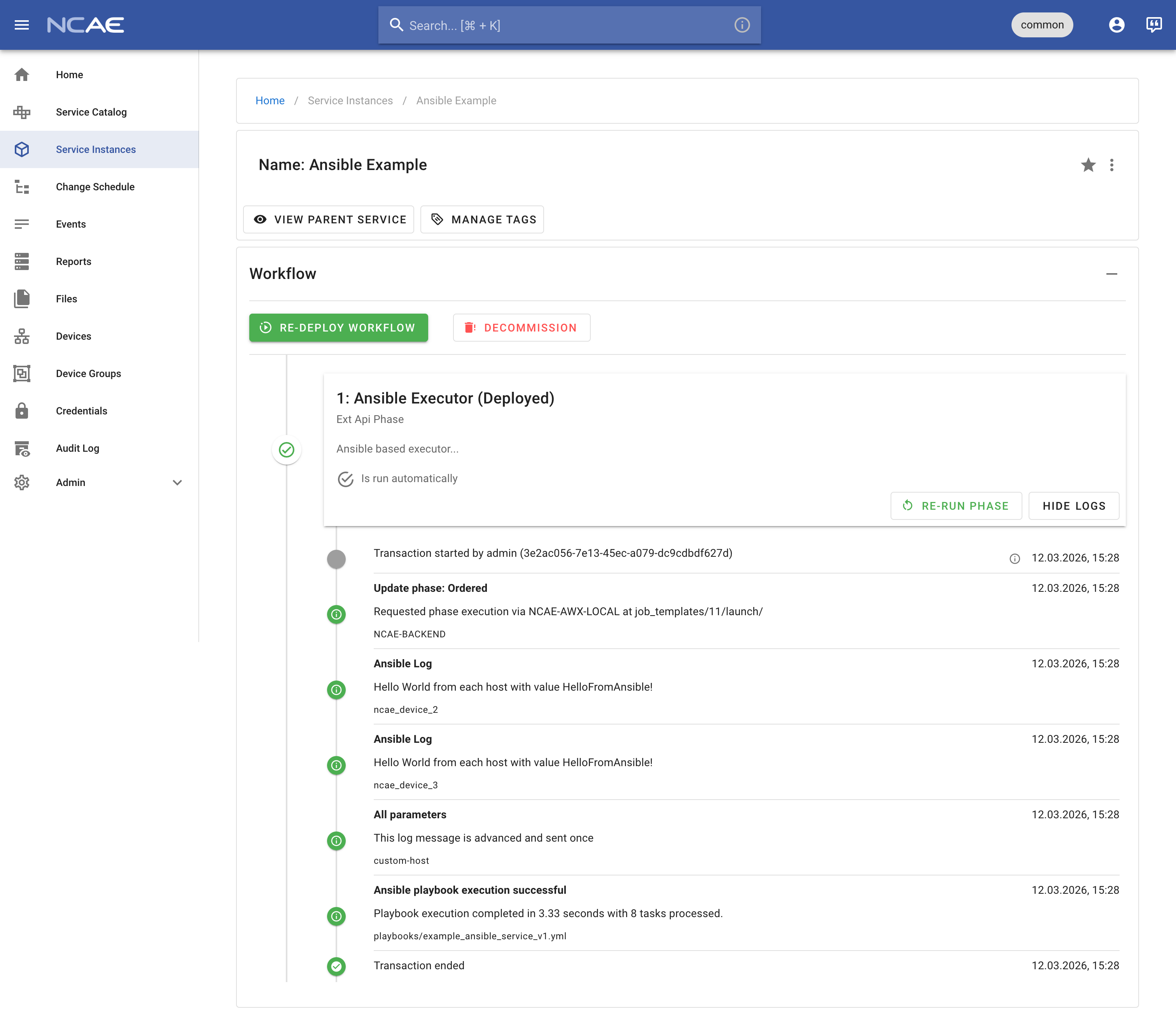 NCAE Ansible Service Instance