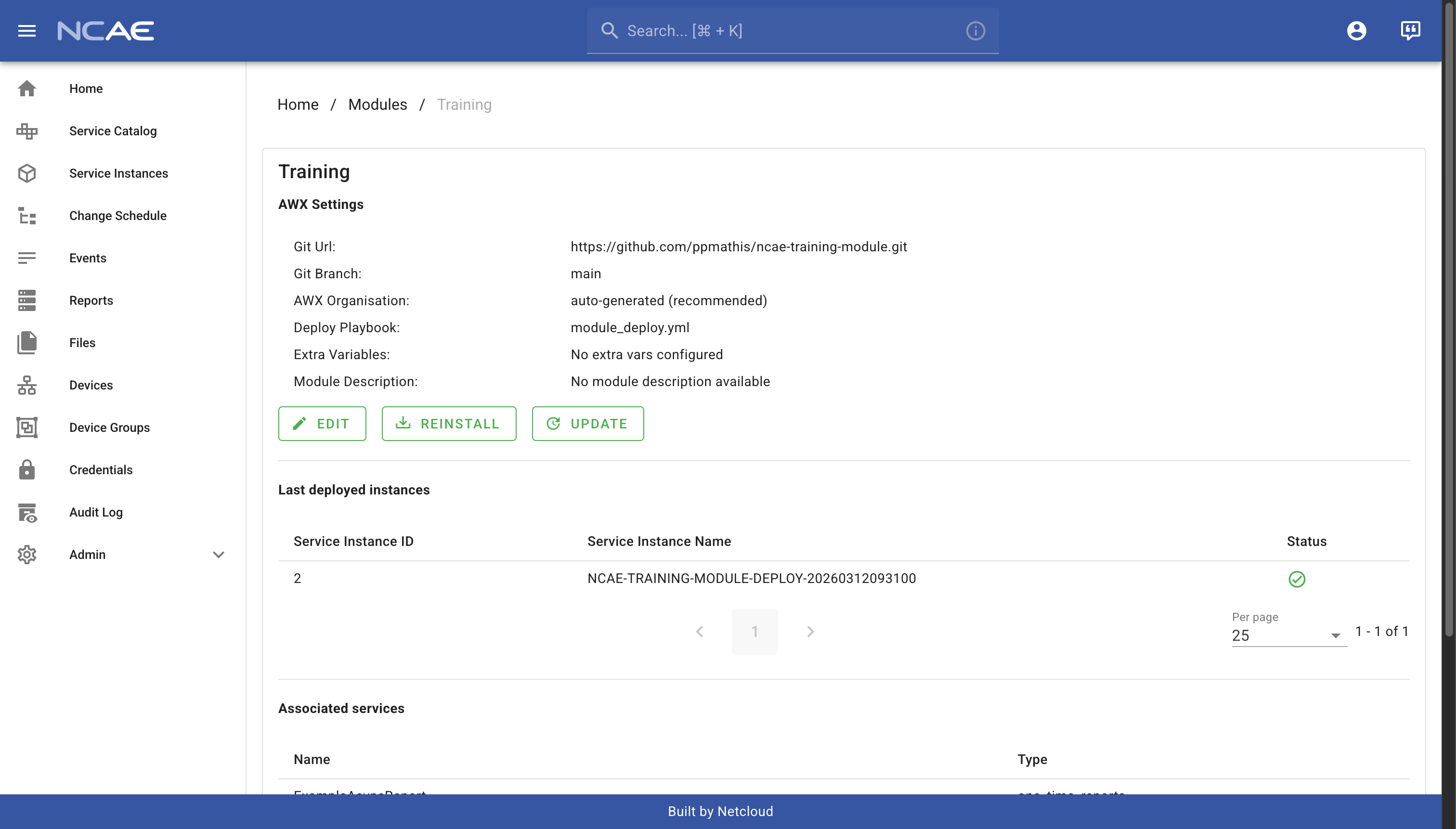 NCAE Module Details Page after Installation Start