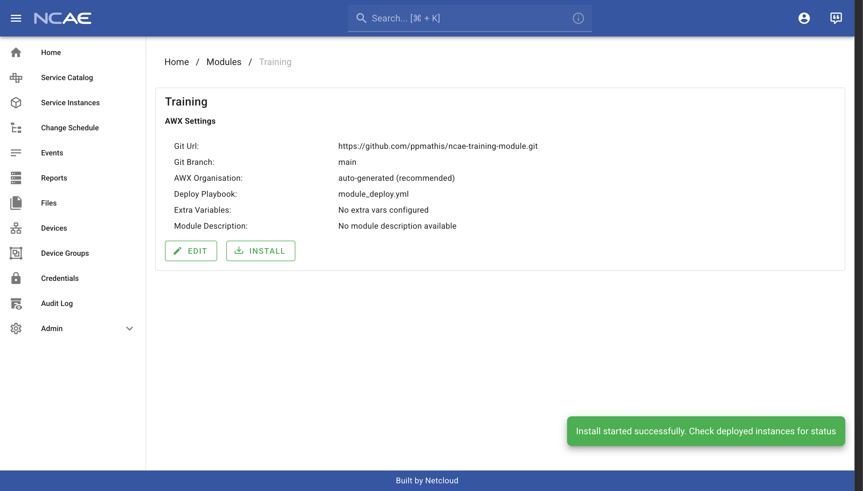 NCAE Module Install Started Notification