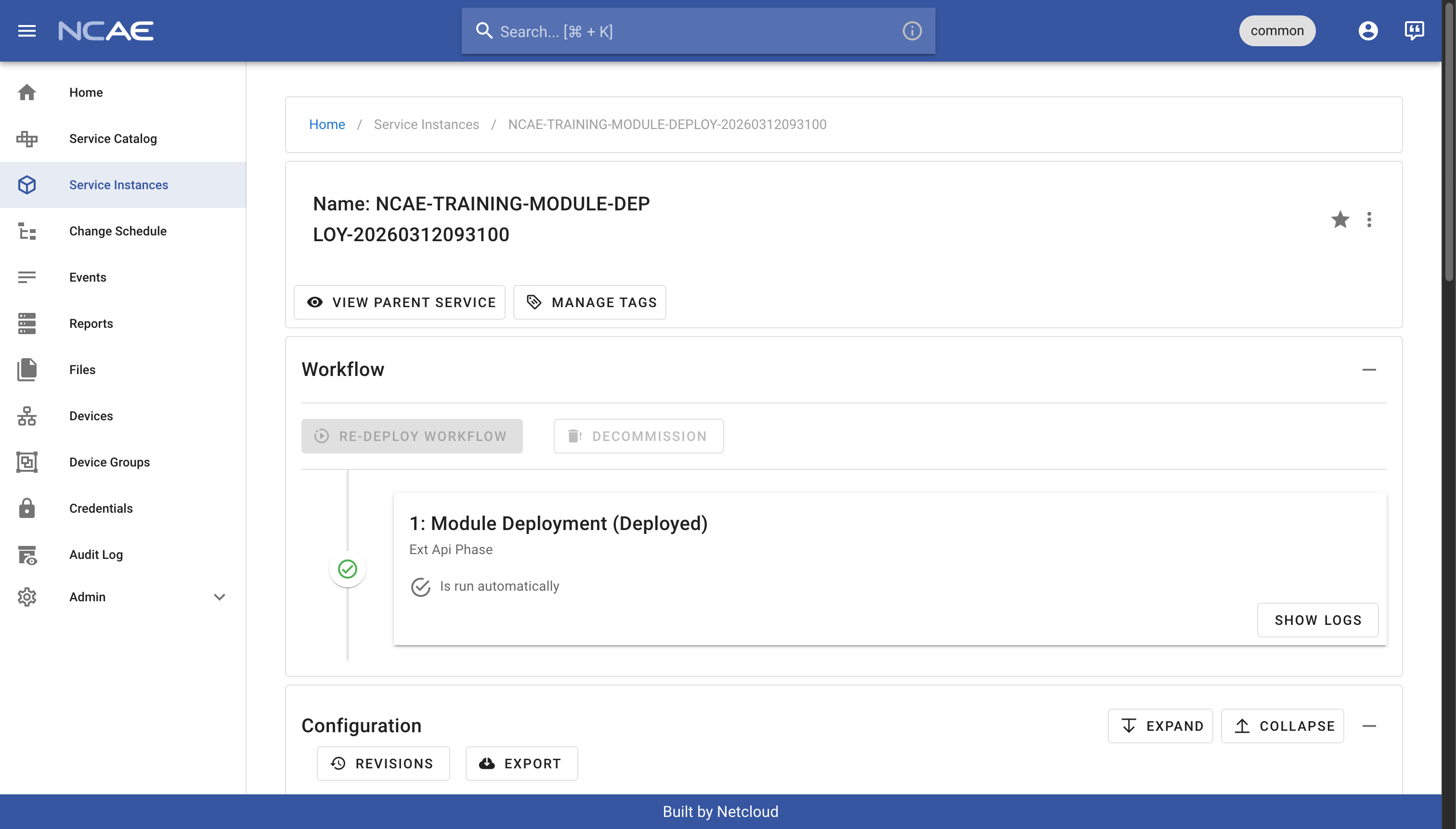 NCAE Module Install Service Instance