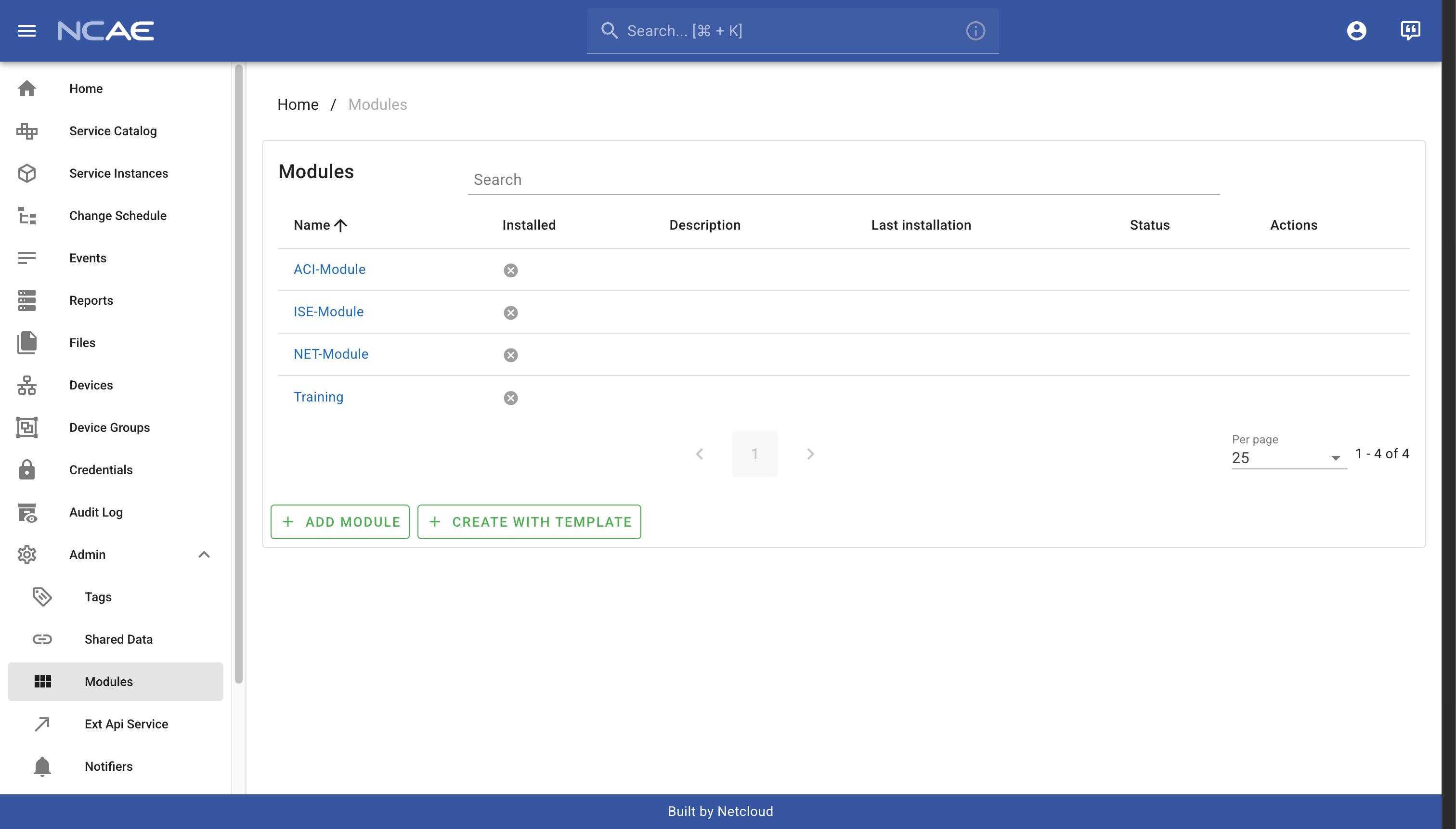 NCAE Module View with Configured Module