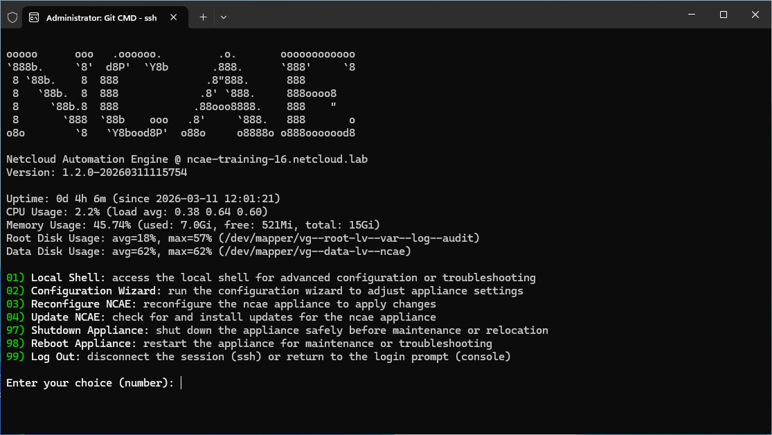 NCAE VM Menu