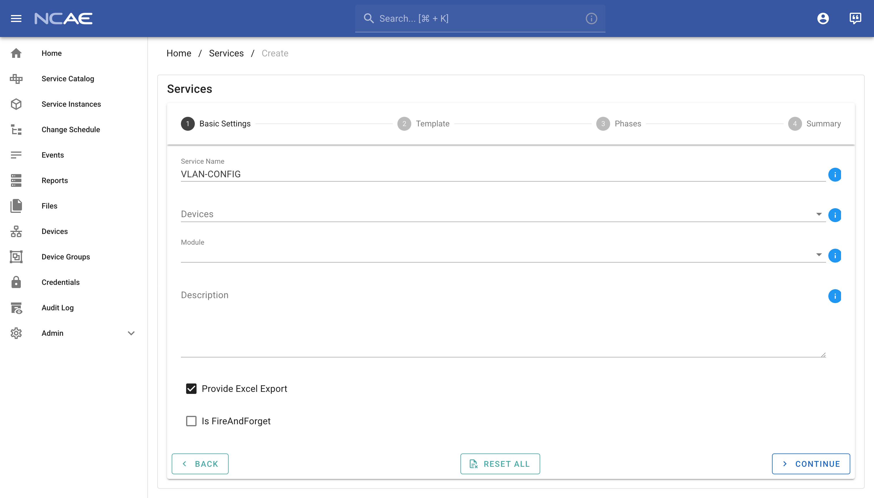 Service Editor - Basic Settings