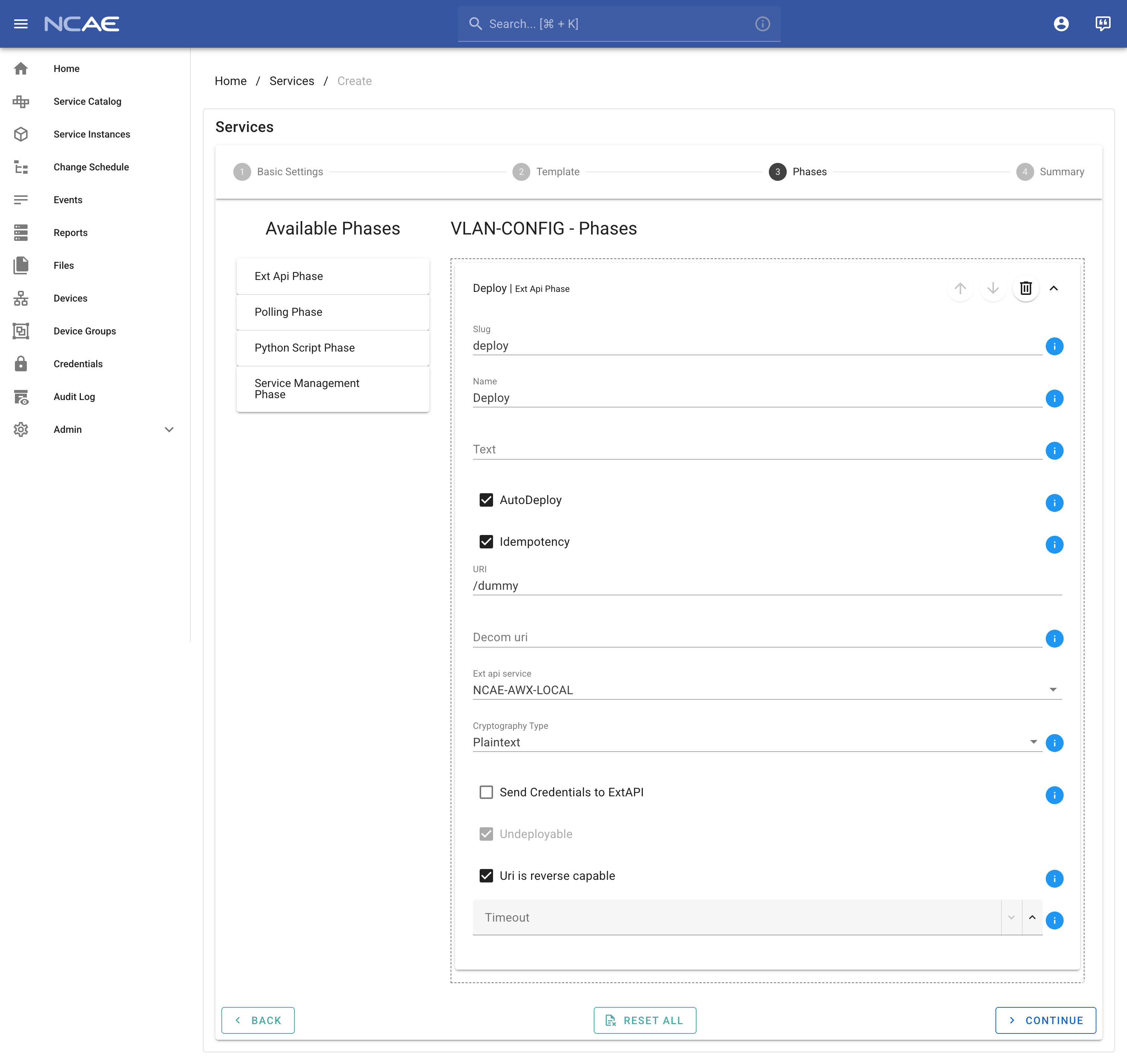 Service Editor - Phases